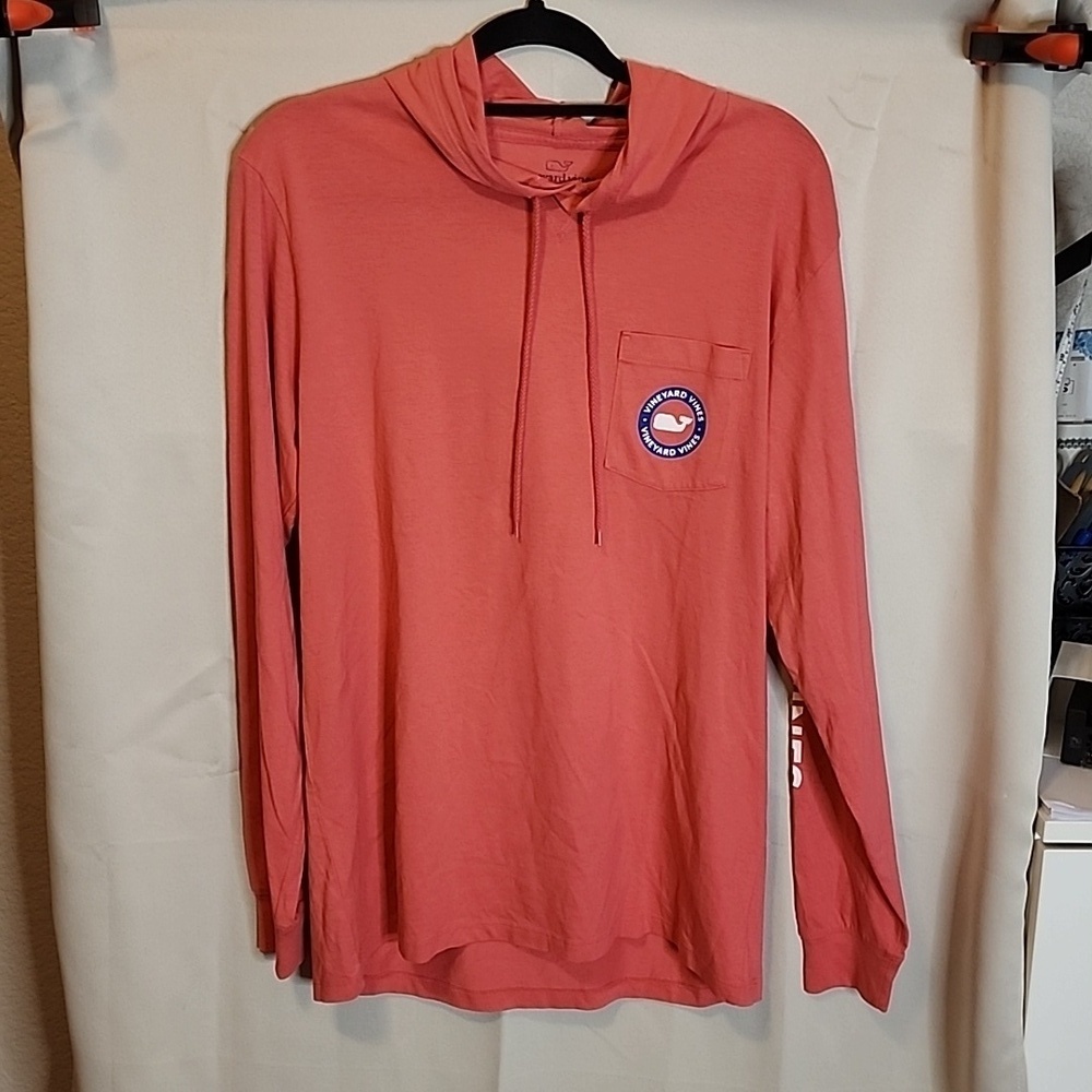 Vineyard Vines Long Sleeve Logo Pocket Tee Hoodie Med - Picture 1 of 4